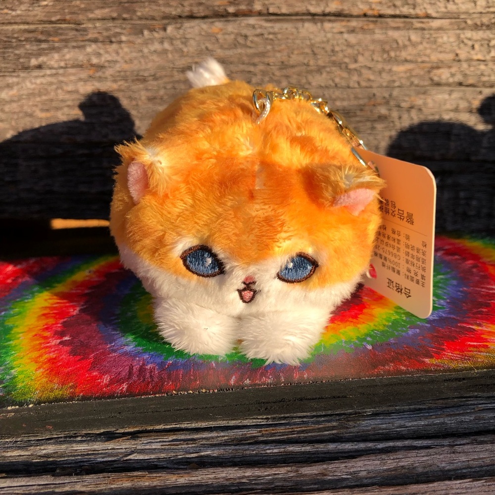 Cute Orange and White Plush Keychain puff kitty Plushie NWT tabby cat🧡backpack